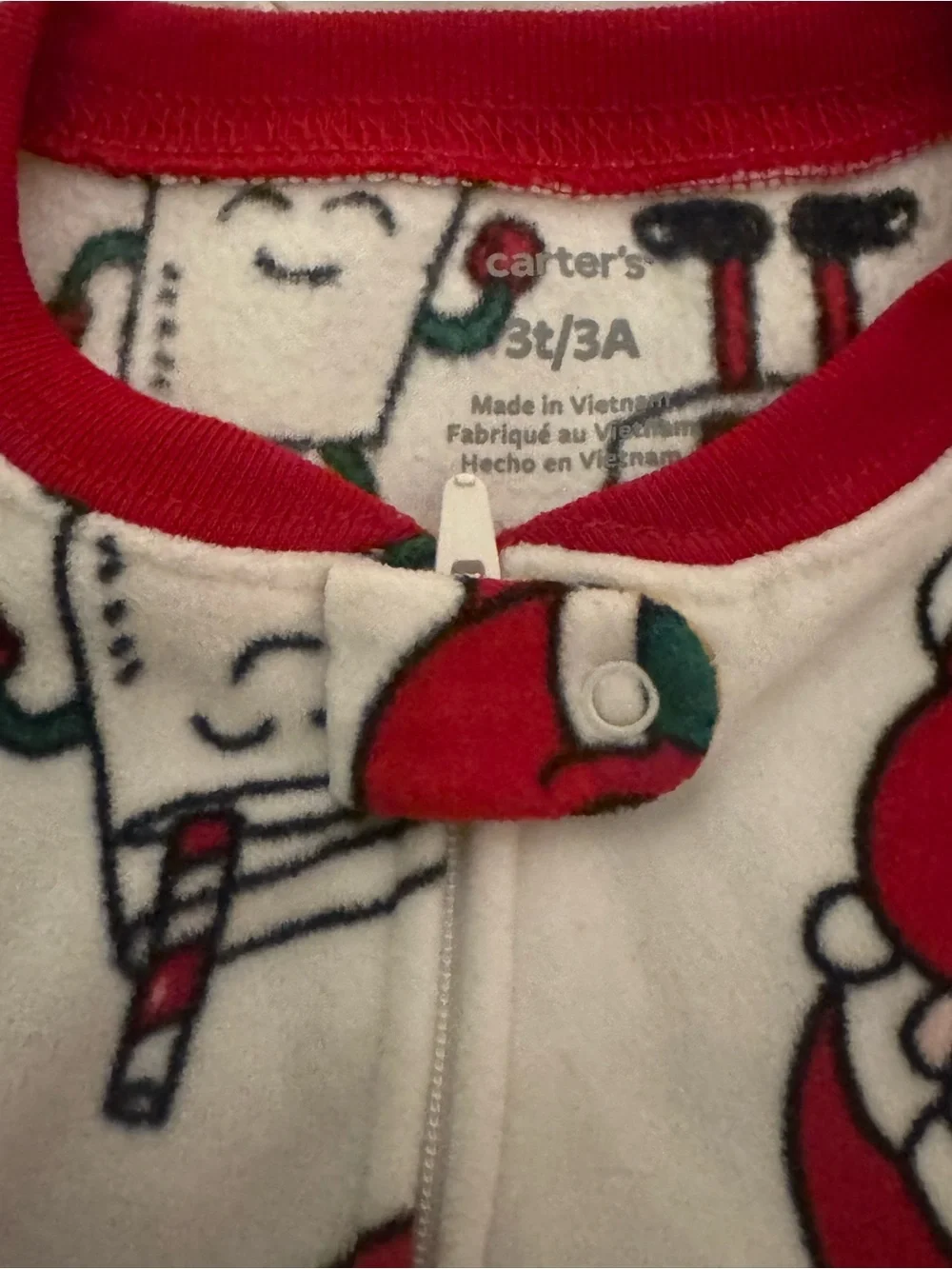 Carter's White Baby Footed Pajamas with Red & Green Holiday Print unisex